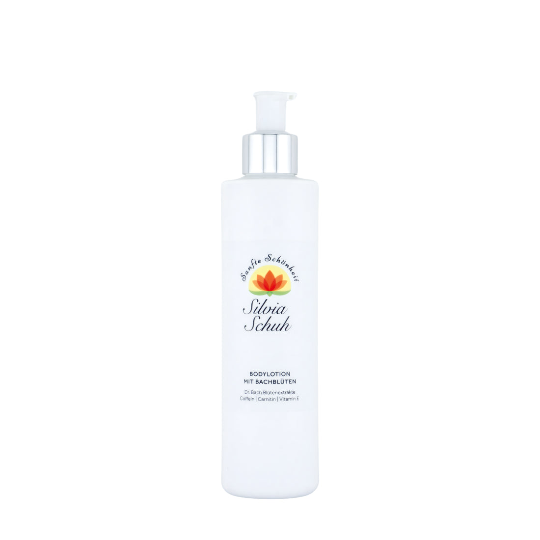 Bodylotion mit Bachblüten in weißem Pumpspender