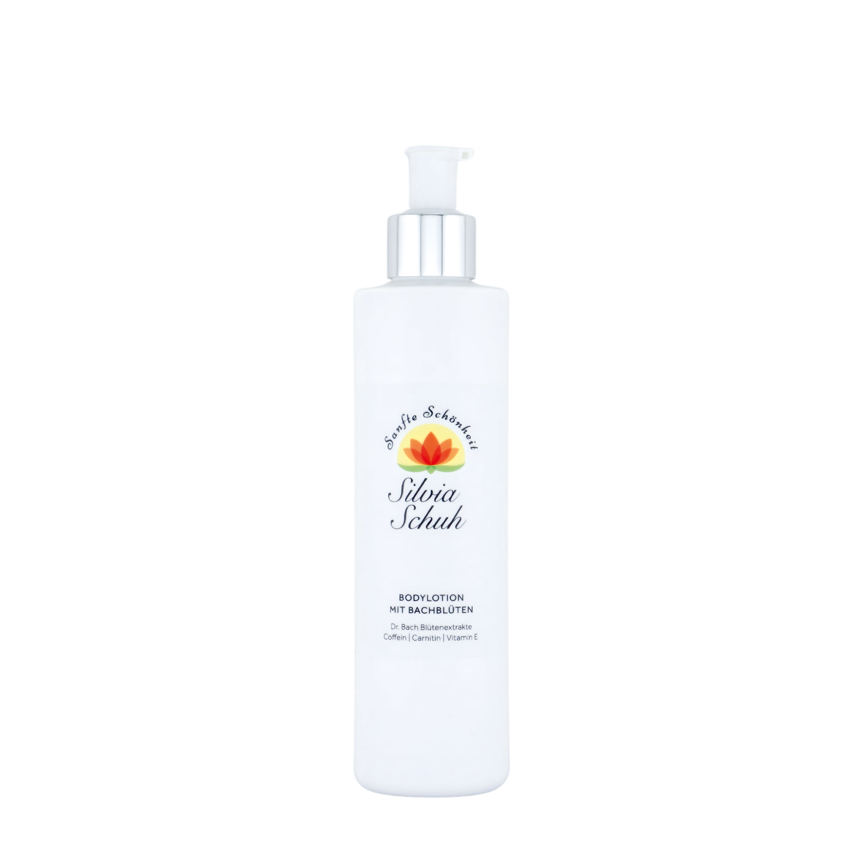 Bodylotion mit Bachblüten in weißem Pumpspender